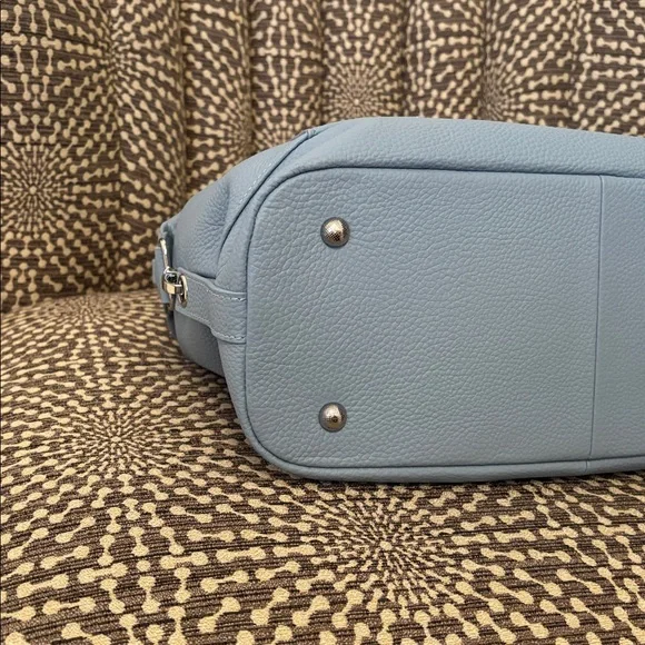 Heshe Light Blue Leather Satchel Bag with Detachable Adjustable Strap Like New - Picture 8 of 16